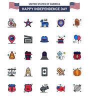 Happy Independence Day 4th July Set of 25 Flat Filled Lines American Pictograph of cream sign donkey star shield Editable USA Day Vector Design Elements