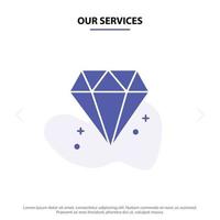 nuestros servicios diamante canadá joya icono de glifo sólido plantilla de tarjeta web vector