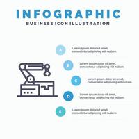 Automated Robotic Arm Technology Line icon with 5 steps presentation infographics Background vector