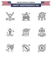 feliz día de la independencia paquete de iconos de 9 líneas para web e imprimir elementos de diseño de vector de día de ee.uu.