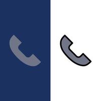 llame al teléfono móvil iconos planos y llenos de línea conjunto de iconos vector fondo azul
