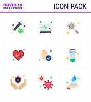 Coronavirus awareness icons 9 Flat Color icon Corona Virus Flu Related such as protect health care devirus pulse beat viral coronavirus 2019nov disease Vector Design Elements