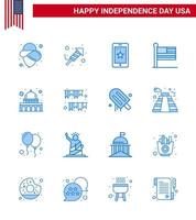 16 USA Blue Pack of Independence Day Signs and Symbols of usa capitol phone usa states Editable USA Day Vector Design Elements