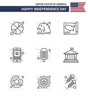 usa feliz día de la independencia pictograma conjunto de 9 líneas simples de alimentos teléfono estados móvil estrella editable usa día elementos de diseño vectorial vector