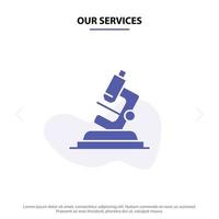 Our Services Lab Microscope Science Zoom Solid Glyph Icon Web card Template vector
