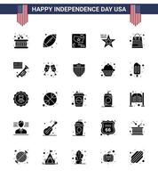 Pack of 25 creative USA Independence Day related Solid Glyph of packages bag flag usa american Editable USA Day Vector Design Elements