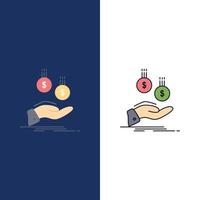 coins hand currency payment money Flat Color Icon Vector