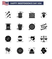 Happy Independence Day 16 Solid Glyphs Icon Pack for Web and Print text thanksgiving liquid native american independence day Editable USA Day Vector Design Elements