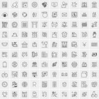 100 Universal Black Line Icons on White Background vector