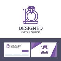 tarjeta de visita creativa y plantilla de logotipo anillo caja de regalo de diamantes ilustración vectorial vector