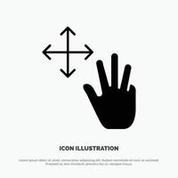 Three Finger Gestures Hold solid Glyph Icon vector