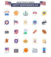 paquete de 25 pisos creativos relacionados con el día de la independencia de estados unidos de placa monumento americano copa de vino cerveza elementos de diseño vectorial editables del día de estados unidos vector