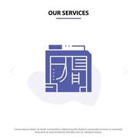 Our Services Atx Box Case Computer Solid Glyph Icon Web card Template vector