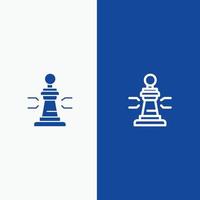 jugador de ajedrez rey línea de póquer y glifo icono sólido bandera azul línea y glifo icono sólido bandera azul vector