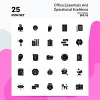 25 elementos esenciales de oficina y conjunto de iconos de excelencia operativa 100 archivos editables eps 10 ideas de concepto de logotipo de empresa diseño de icono de glifo sólido vector