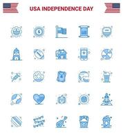 Modern Set of 25 Blues and symbols on USA Independence Day such as shield usa american american scroll Editable USA Day Vector Design Elements