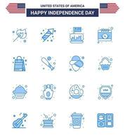 Big Pack of 16 USA Happy Independence Day USA Vector Blues and Editable Symbols of bag date festival calendar usa Editable USA Day Vector Design Elements