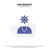 Our Services Call Customer Help Service Support Solid Glyph Icon Web card Template vector