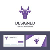 Creative Business Card and Logo template Adornment Animals Bull Indian Skull Vector Illustration