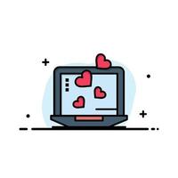 Laptop Love Heart Wedding Business Logo Template Flat Color vector