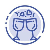 vidrio amor bebida boda línea punteada azul icono de línea vector
