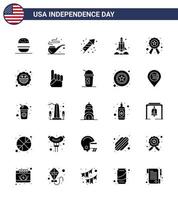 Big Pack of 25 USA Happy Independence Day USA Vector Solid Glyph and Editable Symbols of police usa festivity transport rocket Editable USA Day Vector Design Elements