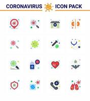 Corona virus 2019 and 2020 epidemic 16 Flat Color icon pack such as devirus organ search kidney time viral coronavirus 2019nov disease Vector Design Elements