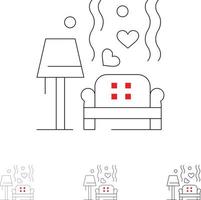 Lump Sofa Love Heart Wedding Bold and thin black line icon set vector
