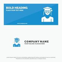 Cap Education Graduation Woman SOlid Icon Website Banner and Business Logo Template vector