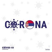 serbia coronavirus tipografía covid19 bandera del país quédese en casa manténgase saludable cuide su propia salud vector