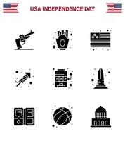 USA Happy Independence DayPictogram Set of 9 Simple Solid Glyphs of slot casino country day religion Editable USA Day Vector Design Elements