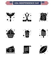 Set of 9 Vector Solid Glyphs on 4th July USA Independence Day such as cola cake invitation states american Editable USA Day Vector Design Elements