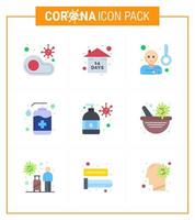 Coronavirus Awareness icon 9 Flat Color icons icon included soap hand quarantine bottle sick viral coronavirus 2019nov disease Vector Design Elements