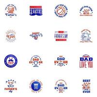 Happy fathers day 16 Blue and red typography set Vector emblems Lettering for greeting cards banners tshirt design You are the best dad Editable Vector Design Elements