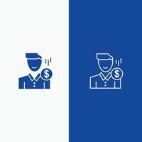 Cost Fee Male Money Payment Salary User Line and Glyph Solid icon Blue banner Line and Glyph Solid icon Blue banner vector