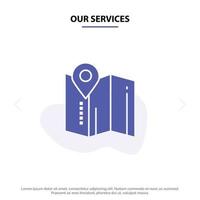 Our Services Location Map Pin Hotel Solid Glyph Icon Web card Template vector