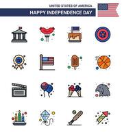 Flat Filled Line Pack of 16 USA Independence Day Symbols of states medal cake independence day holiday Editable USA Day Vector Design Elements