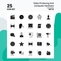 25 producción de video y conjunto de iconos de hardware de computadora 100 archivos editables eps 10 ideas de concepto de logotipo de empresa diseño de icono de glifo sólido vector