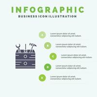 caja de herramientas herramientas de carpintero icono sólido infografía 5 pasos fondo de presentación vector