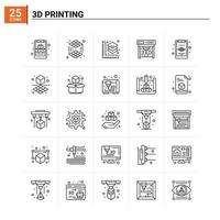 25 3d Printing icon set vector background