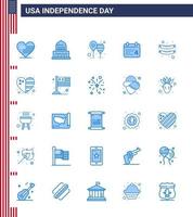 Modern Set of 25 Blues and symbols on USA Independence Day such as food date balloons day america flag Editable USA Day Vector Design Elements