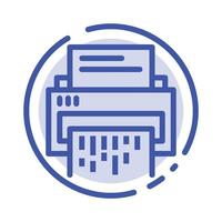 datos confidenciales eliminar documento archivo información trituradora línea punteada azul icono de línea vector