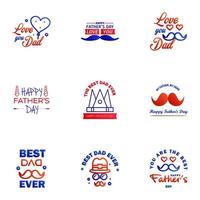 Happy fathers day 9 Blue and red vintage retro type font Illustrator eps10 Editable Vector Design Elements