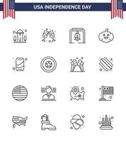 USA Happy Independence DayPictogram Set of 16 Simple Lines of cola can bell beer american Editable USA Day Vector Design Elements
