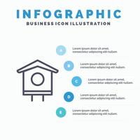 icono de la línea de primavera de la casa de pájaros de la casa con 5 pasos de fondo de infografías de presentación vector