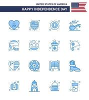 Happy Independence Day 4th July Set of 16 Blues American Pictograph of helmet american bird st pipe Editable USA Day Vector Design Elements