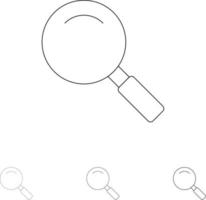 Glass Look Magnifying Search Bold and thin black line icon set vector