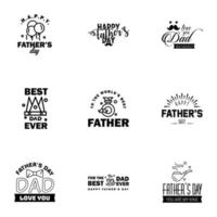 9 conjunto negro de vector feliz día del padre tipografía iconos vintage letras para tarjetas de felicitación pancartas diseño de camiseta elementos de diseño vectorial editables del día del padre