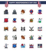 Flat Filled Line Pack of 25 USA Independence Day Symbols of magic hat cap cowboy american map Editable USA Day Vector Design Elements
