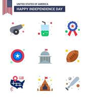 Happy Independence Day Pack of 9 Flats Signs and Symbols for flag sign badge star men Editable USA Day Vector Design Elements